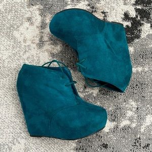 Teal Wedge Platform Booties